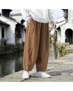 Buddha Stones Fall Casual Minimalist Drawstring Solid Cropped Pants Men's Straight Leg Pants With Pockets - Sienna / US/UK/AU36, EU46 (L)