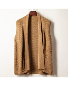 Buddha Stones Fall Casual Minimalist Side Slit Solid Knit Tank Top Men's Kimonos - Tan / US/UK/AU36，EU46 (L)
