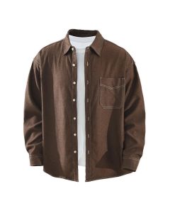 Buddha Stones Fall Casual Solid Men's Long Sleeve Shirts With Patch Pocket - Sienna / US/UK/AU36，EU46 (L)