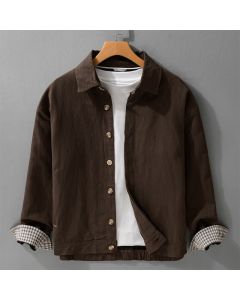 Buddha Stones Fall Casual Vintage Button-Up Solid Linen Men's Jacket With Pockets - SaddleBrown / US/UK/AU36，EU46 (L)