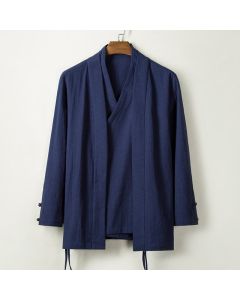 Buddha Stones Fall Chinese Hanfu Cotton Linen Men Jacket Clothing - Linen / US/UK/AU44，EU54 (4XL)