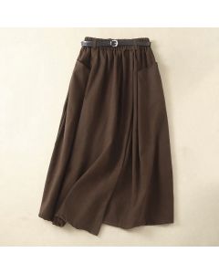 Buddha Stones Fall Minimalist Elegant Side Slit Solid Women's Skirt With Pocket - SaddleBrown / US4-12, UK/AU8-16, EU36-44 (F)