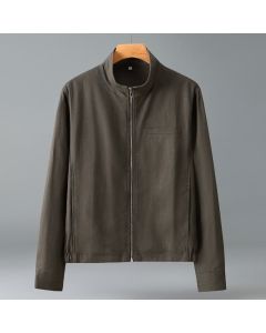 Buddha Stones Fall Minimalist Mandarin Collar Solid Men's Jackets With Pocket - Olive / US/UK/AU36，EU46 (L)