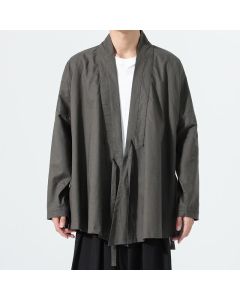 Buddha Stones Fall Minimalist Tang Style Drawstring Solid Men's Kimonos - DimGray / US/UK/AU36，EU46 (L)