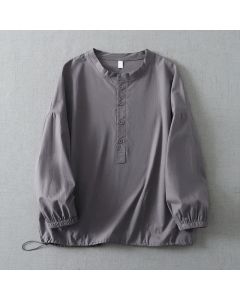 Buddha Stones Fall Simple Button-Up Solid Women's Long Sleeve Shirts With Pocket - White / US12, UK/AU16, EU44 (XL)