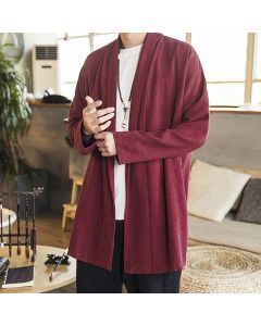 Buddha Stones Fall Simple Casual Cotton Linen Men's Mid-length Coat Clothing - Black / US/UK/AU42，EU52 (3XL)