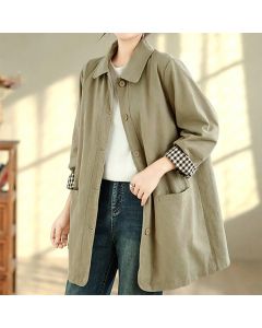 Buddha Stones Fall Simple Vintage Plaid Women's Jacket With Pockets - BurlyWood / US4, UK/AU8, EU36 (M)