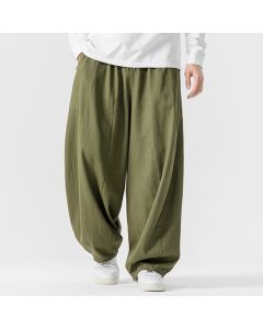 Buddha Stones Fall Solid Color Cotton Elastic Waist Men's Harem Pants With Pockets - Black / US/UK/AU46，EU56 (5XL)