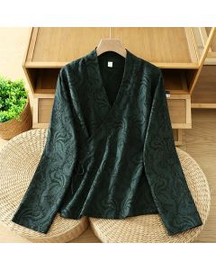 Buddha Stones Fall Tang Style Vintage Drawstring Floral Women's Kimono - DarkGreen / US4, UK/AU8, EU36 (L)