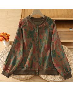 Buddha Stones Fall Tang Style Vintage Mandarin Collar Colorful Abstract Women's Jacket With Pockets - Sienna / US4-8/10, UK/AU8-12/14, EU36-40/42 (F)