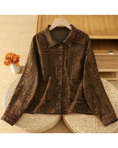 Buddha Stones Fall Vintage Boho Button-Up Abstract Women's Long Sleeve Shirts With Pockets - Sienna / US4-6, UK/AU8-10, EU36-38 (F)
