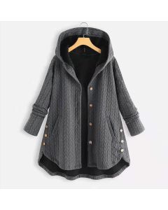 Buddha Stones Fall Wheat Ear Pattern Mid-length Design Women's Long Sleeve Hooded Coat With Pockets - Black / US22，UK/AU26，EU54 (8XL)