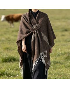 Buddha Stones Fall Winter Boho Striped Tassel Buckle Design Cozy Shawl - Sienna / 130x150cm
