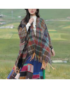 Buddha Stones Fall Winter Boho Wavy Stripes Tassel Style Women's Shawl - RosyBrown Approx. 51.2 in × 59.1 in / 130 × 150 cm
