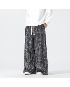 Buddha Stones Fall Winter Casual Boho Drawstring Abstract Bamboo Long Pants Men's Straight Leg Pants With Pockets - DimGray / US/UK/AU36，EU46 (L)