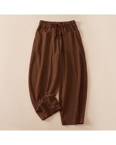 Buddha Stones Fall Winter Casual Drawstring Solid Cropped Pants Women's Harem Pants With Pockets - Sienna / US4, UK/AU8, EU36 (S)