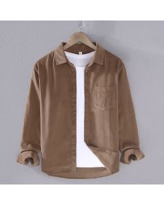 Buddha Stones Fall Winter Casual Patch Pocket Solid Cotton Men's Long Sleeve Shirts With Pocket - Peru / US/UK/AU36, EU46 (L)