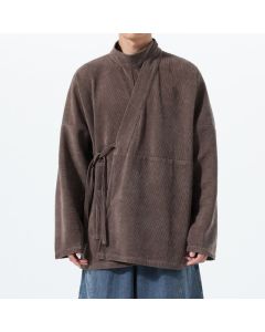 Buddha Stones Fall Winter Casual Tang Style Mandarin Collar Solid Men's Kimono With Pocket - SaddleBrown / US/UK/AU36，EU46 (L)