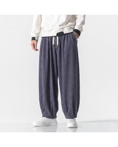 Buddha Stones Fall Winter Casual Vintage Drawstring Solid Ankle Pants Corduroy Men's Harem Pants With Pockets - DarkGray / US/UK/AU36, EU46 (M)