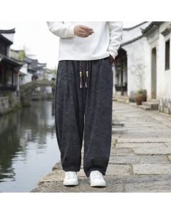 Buddha Stones Fall Winter Casual Vintage Drawstring Solid Ankle Pants Corduroy Men's Straight Leg Pants With Pockets - Maroon / US/UK/AU40, EU50 (2XL)