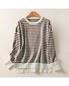 Buddha Stones Fall Winter Casual Vintage Striped Crew Neck Cotton Women's Long Sleeve Knitwear - Sienna / US4-8/10, UK/AU8-12/14, EU36-40/42 (F)