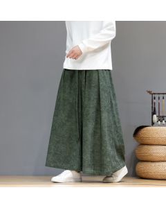 Buddha Stones Fall Winter Casual Vintage Texture Design Drawstring Solid Ankle Pants Corduroy Men's Wide Leg Pants With Pockets - DarkOliveGreen / US/UK/AU36，EU46 (L)