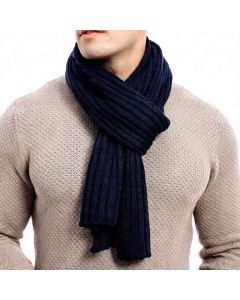 Buddha Stones Fall Winter Classic Long Ribbed Knit Men's Scarf - MidnightBlue