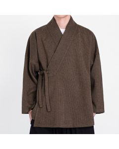 Buddha Stones Fall Winter Classic Minimalist Solid Corduroy Men's Kimonos - Sienna / US/UK/AU36，EU46 (L)