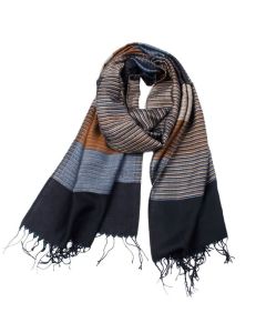 Buddha Stones Fall Winter Contrast Panel Casual Tassel Men's Scarf - Navy