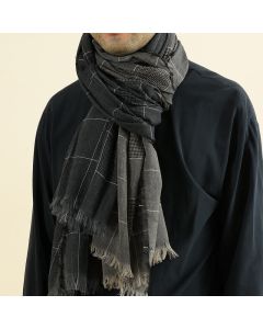 Buddha Stones Fall Winter Dark Grid Tassel Layering Men's Scarf - DimGray