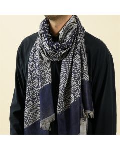 Buddha Stones Fall Winter Geometric Paisley Tassel Reversible Cozy Men's Scarf - Navy / Approx. 25.6 in × 77.0 in / 65 × 195 cm