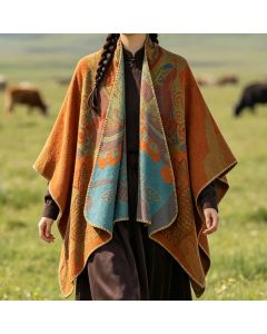Buddha Stones Fall Winter Koi Fish Clouds Oriental Draped Soft Shawl - Peru / 130x150cm