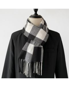 Buddha Stones Fall Winter Long Rectangular Plaid Fringed Men's Scarf - Black