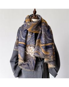 Buddha Stones Fall Winter Lotus Mountain Waves Dunhuang Color Pattern Soft Shawl - Pale Purple Peaks / 70*188cm