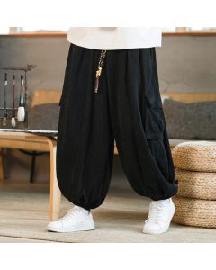 Buddha Stones Fall Winter Men's Drawstring Chenille Corduroy Cargo Pants With Pockets - Black / US/UK/AU44，EU54 (4XL)