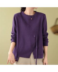 Buddha Stones Fall Winter Minimalist Crew Neck Drawstring Solid Women's Knitwear - RebeccaPurple / US4, UK/AU8, EU36 (M)