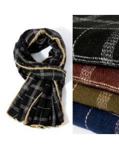Buddha Stones Fall Winter Plaid Fringe Cozy Knit Men's Scarf - Black