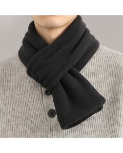 Buddha Stones Fall Winter Plush Cross Front Neck Warmer Minimalist Men's Scarf - Black