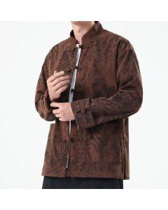 Buddha Stones Fall Winter Retro Tang Style Patch Pocket Abstract Corduroy Men's Jackets With Pocket - SaddleBrown / US/UK/AU36，EU46 (L)
