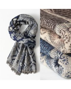 Buddha Stones Fall Winter Reversible Paisley Geometric Tassel Men's Scarf - Navy Approx. 25.6 in × 70.9 in / 65 × 180 cm