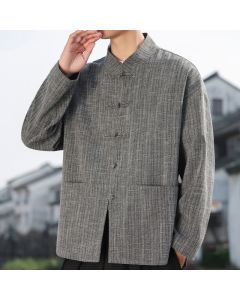 Buddha Stones Fall Winter Tang Style Casual Frog Button Solid Men's Jacket With Pockets - AntiqueWhite / US/UK/AU44，EU54 (4XL)