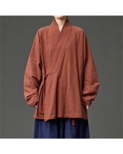 Buddha Stones Fall Winter Tang Style Minimalist Drawstring Solid Cotton Men's Kimono With Pockets - Beige / US/UK/AU40，EU50 (2XL)