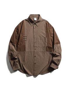 Buddha Stones Spring Fall Vintage Button-Up Plaid Men's Long Sleeve Shirts With Pocket - Sienna / US/UK/AU36，EU46 (L)