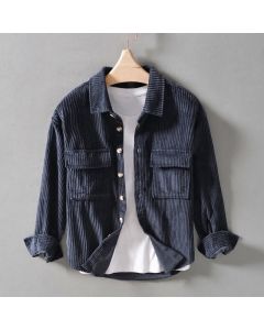 Buddha Stones Fall Winter Vintage Button-Up Solid Cotton Corduroy Men's Jackets With Pocket - DarkSlateGray / US/UK/AU36, EU46 (L)