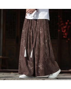 Buddha Stones Fall Winter Vintage Drawstring Dragon Ankle Pants Men's Wide Leg Pants With Pockets - SaddleBrown / US/UK/AU36，EU46 (L)
