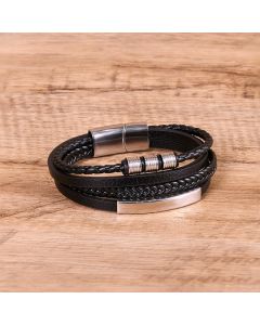 Buddha Stones Fashion Titanium Steel Leather Hand Woven Magnetic Buckle Strengthen Bracelet - Golden Buckle(Wrist Circumference: 18-19cm)