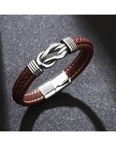 Buddha Stones Fashion Titanium Steel Leather Strengthen Bracelet - Black / 21-22cm