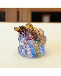 Buddha Stones Feng Shui Frog Coins Handmade Liuli Crystal Art Piece Wealth Home Office Decoration - Colorful 20*19*13.5cm