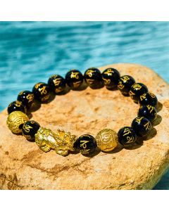 Buddha Stones FengShui PiXiu Obsidian Wealth Bracelet - 14mm