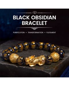 Buddha Stones FengShui PiXiu Obsidian Wealth Bracelet - 14mm